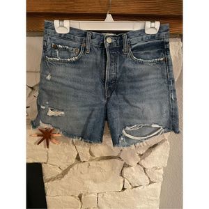 Agolde Womens Blue Denim Distressed Button Fly Parker Cut-Off Shorts Size 27